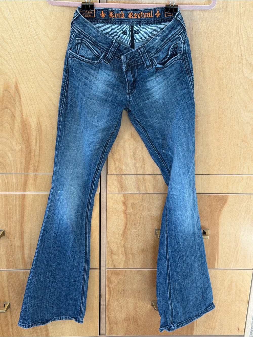 Rock Revival Bootcut Flare Blue Sequin Embroidered Pockets, size 26